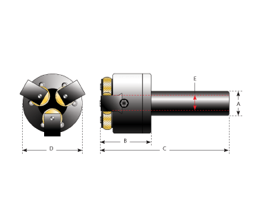 KHE-3DBP-625: End Knurling Head w/ 3 Independent & adj. Die Slides, shank 5/8'' Round x 2.55 L.