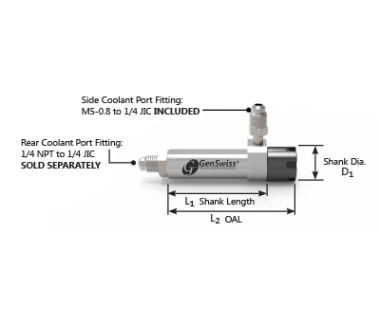 CS-16-220-050GC: ER16 Coolant Collet Sleeve Ø22 x50mm Shank w/Flat, Thru No Stop Mini-Nut S/R Port