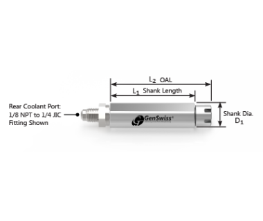 CS-16-190-042C: ER16 Coolant Collet Sleeve Ø3/4 x1.65" Shank w/Flat, Thru w/Stop, Mini-Nut, R-NPT