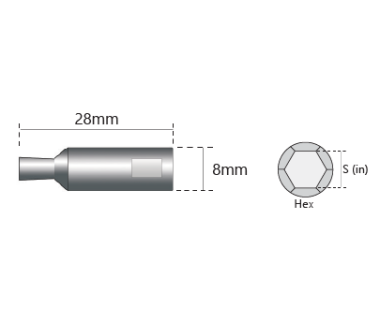 RBT-0828-01.280: Hex  .0503-.0507  L2=.076   Shk Ø8x28  Gr GSX       No Vent   Pos Fa