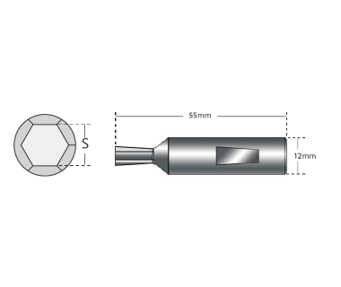 RBT-6150-127H: Hex  .5049-.5056  L2=.826   Shk Ø12x55  Gr HiCo8   No Vent   Pos Fa