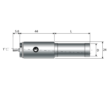 RBH-2150-080-030: Swiss Rotary Broach Holder, Ø5mm Tool Bore, Shank Ø8mm x 30L No Flat