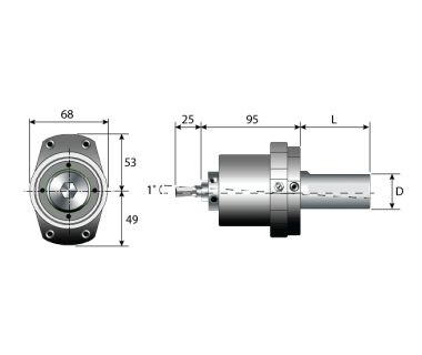 RBH-6191-254-055: Adj Rotary Broach Holder, Ø12mm Tool Bore, Shank Ø1.0'' x 1.1"L, with Flat